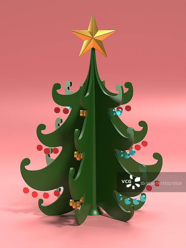 新年贺卡与圣诞树由绿色纸红色背景图片素材