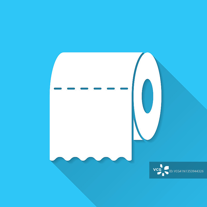厕纸卷。蓝色背景上的图标-长阴影平面设计图片素材