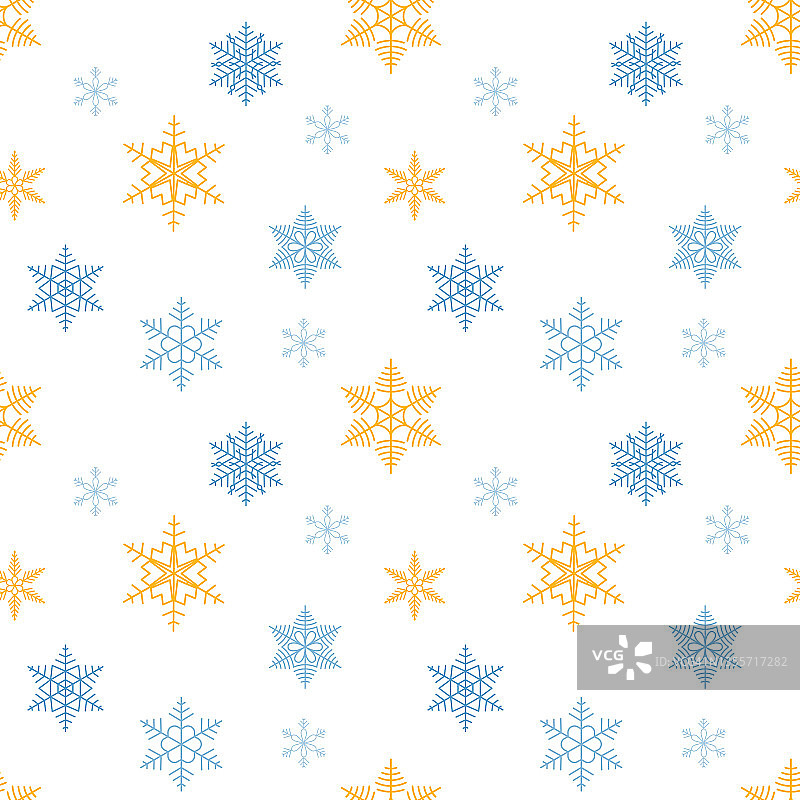 雪花无缝模式。圣诞节没完没了的背景。降雪重复背景。矢量插图孤立的白色。图片素材