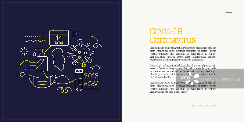 插图向量集Covid-19冠状病毒概念。线条艺术风格的网页，横幅，海报，印刷等背景设计。矢量插图。图片素材