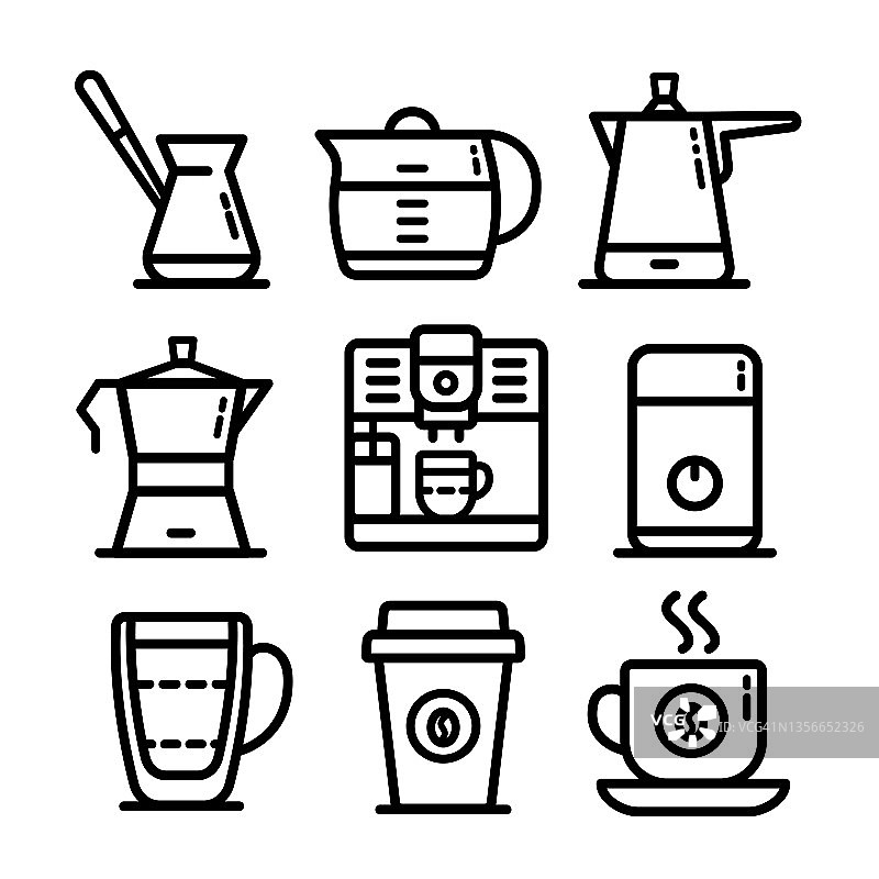 咖啡轮廓图标集图片素材
