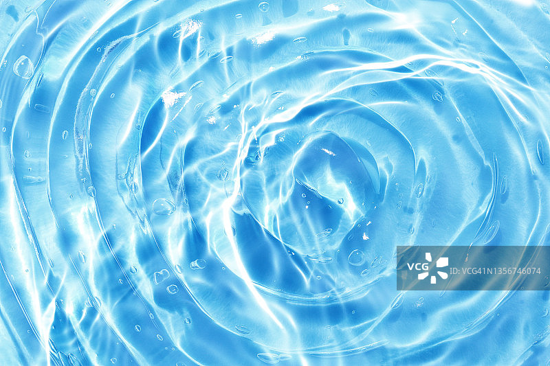 蓝色水波抽象或自然泡沫纹理，凝胶皂，背景摄影图片素材