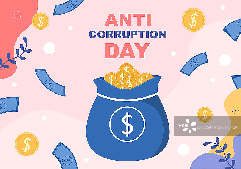 每年的12月9日是反腐日，在平面设计的插画上用禁止性的标志告诉公众停止捐钱图片素材