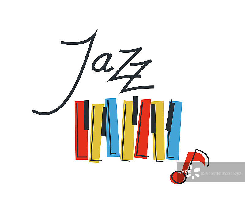 爵士音乐徽标或徽标矢量平面风格插图孤立，大钢琴徽标录音厂牌或工作室或乐队。图片素材
