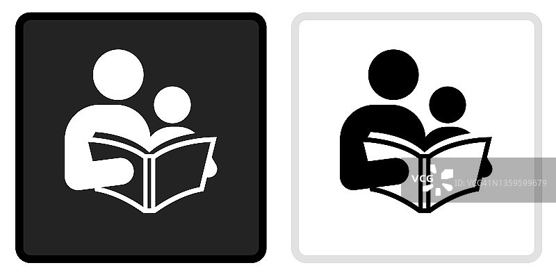 阅读和儿童图标上的黑色按钮与白色翻转图片素材