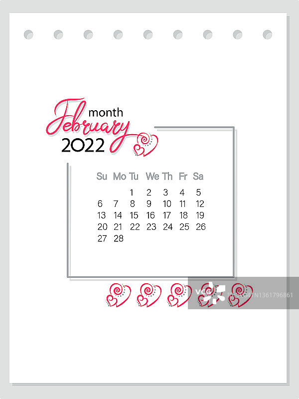 2月。日历2022年。压延机布局。上周星期天开始。垂直日历页面图片素材