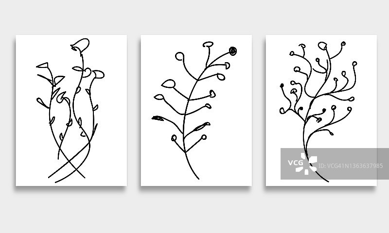 集手绘线条植物，涂鸦设计元素横幅背景图片素材