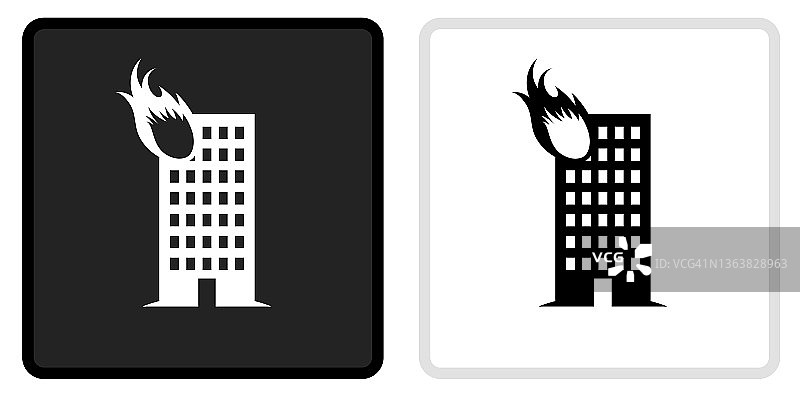 建筑火焰图标在黑色按钮与白色翻转图片素材