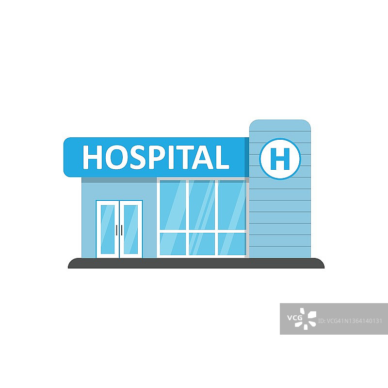 医院建筑图标的平面风格。孤立背景上的医疗诊所矢量插图。医药招牌经营理念。图片素材
