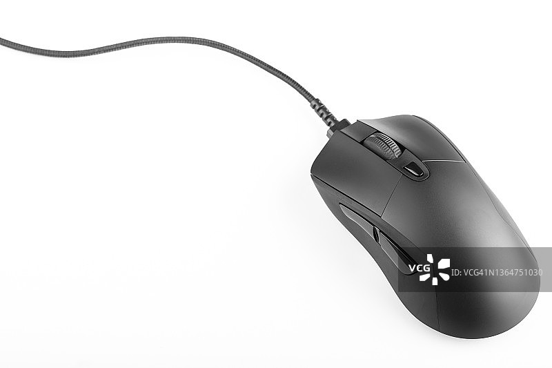 黑色连线电脑鼠标在白色背景上。图片素材