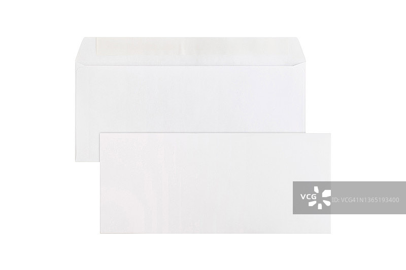 白纸信封孤立在白色背景上。现实的空白白色信纸信封前视图。模板A4, C4, A5, C5, A3, C3尺寸。模拟水平空白贺卡图片素材