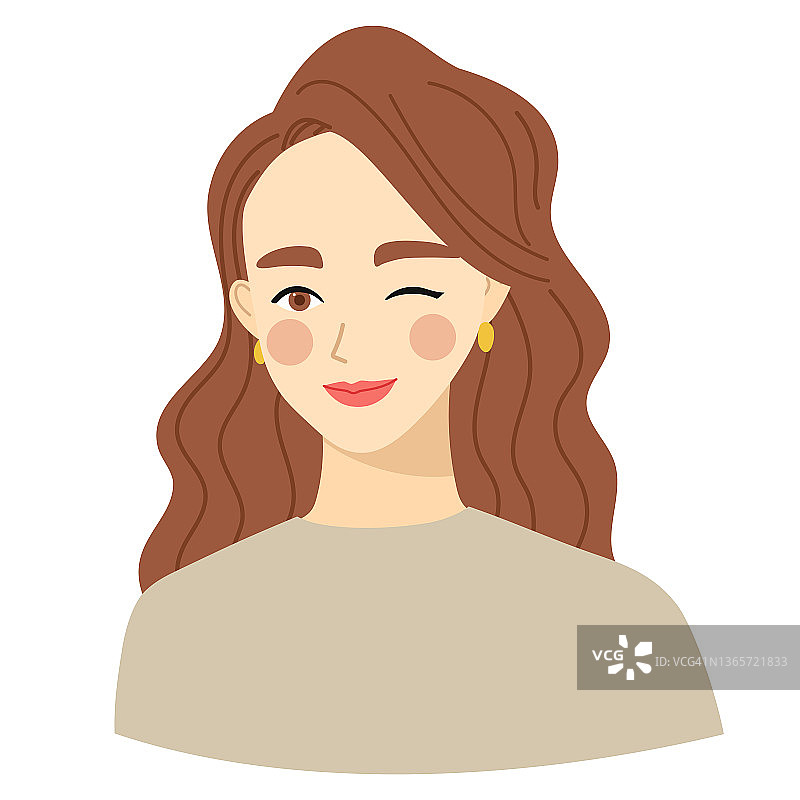 长毛女性的上半身一个微笑表情的插图4。图片素材