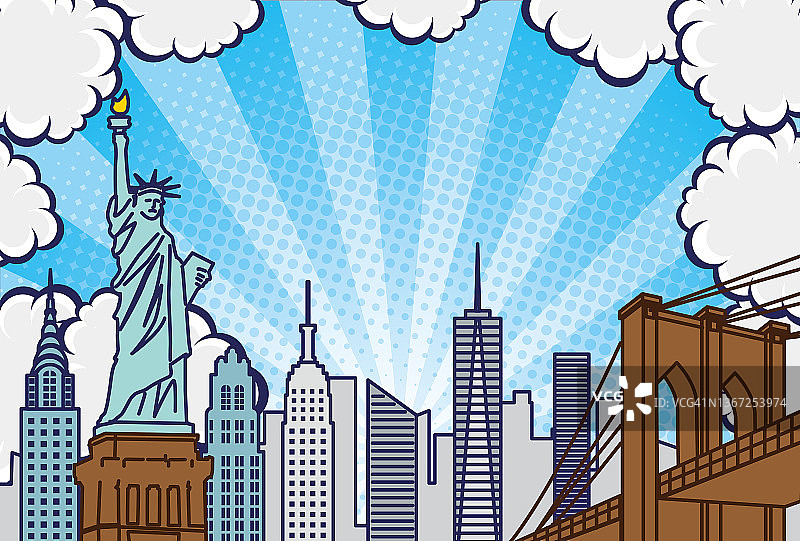 波普艺术风格的纽约市景背景插图图片素材