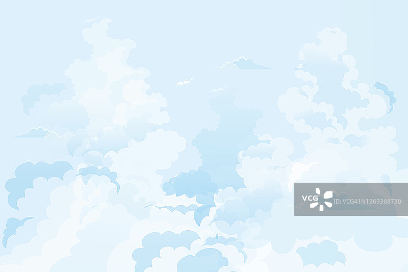 蓝天与高层云背景，矢量卡通天空与卷云，概念四个季节的地平线旗帜在晴天春夏的早晨。矢量插图地平线图片素材