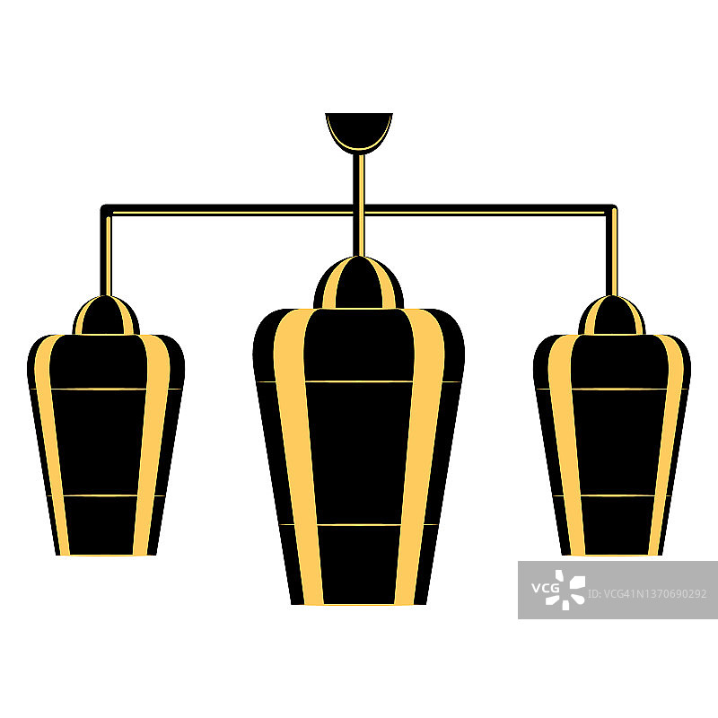 由三个平台制成的顶灯。缸灯罩。悬挂式吊灯，用于家庭和办公室照明。灯的设计。矢量图标，黑色，黄色，剪影，平面，孤立图片素材