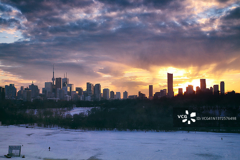 温暖的二月里多伦多的冬日夕阳图片素材