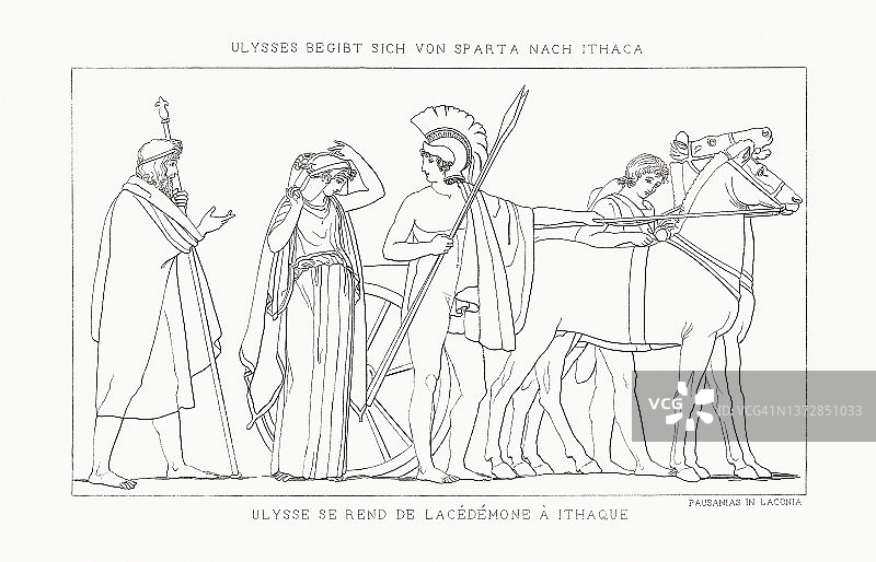 尤利西斯和他的新娘佩内洛普从拉斯达蒙前往伊萨卡图片素材
