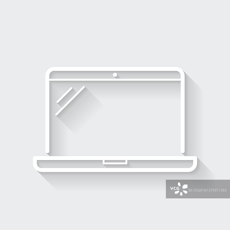 移动PC图标与空白背景上的长阴影-平面设计图片素材