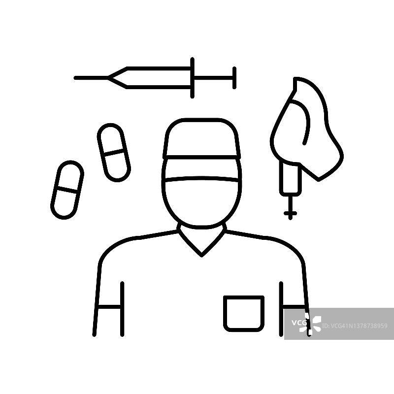 麻醉师麻醉工具和药物线图标矢量插图图片素材