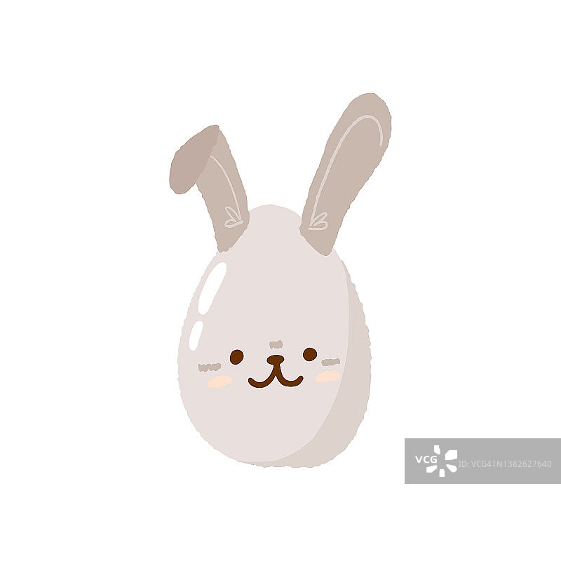 可爱的复活节猎蛋与兔子耳朵，概念春天宗教节日，兔宝宝图标，卡通兔子涂鸦矢量插图，孤立在白色。图片素材