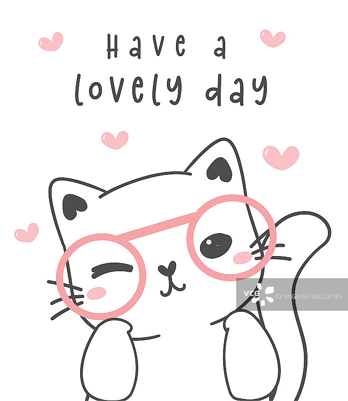 生日贺卡，可爱快乐的小猫小猫一只眼睛眨眼，动物宠物卡通画矢量，纸贺卡图片素材