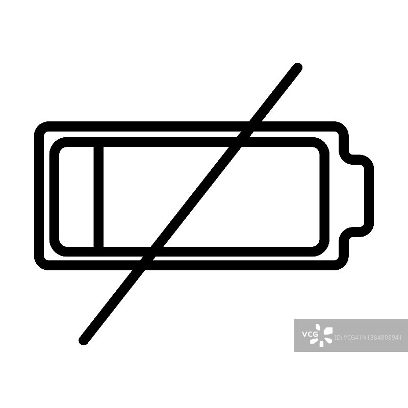 低电池图标从电子填充收集。薄线性低电池，电池，低轮廓图标孤立在白色背景。线矢量低电量标志，网页和移动的符号。图片素材