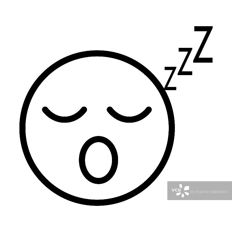 来自表情符号集合的睡眠表情符号图标。瘦线性睡眠表情，面部，脸轮廓图标孤立在白色背景上。线向量睡眠表情符号，网络和移动的符号。图片素材