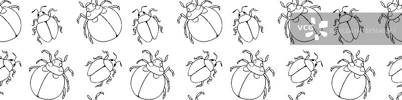 矢量无缝模式的黑色轮廓抽象甲虫涂鸦风格。简单的纹理与昆虫，虫子，寄生虫图片素材