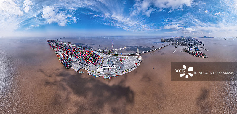 上海洋山集装箱港360度鸟瞰图图片素材