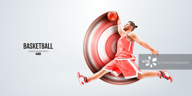 现实的剪影一个篮球运动员在行动孤立的白色背景。矢量图图片素材