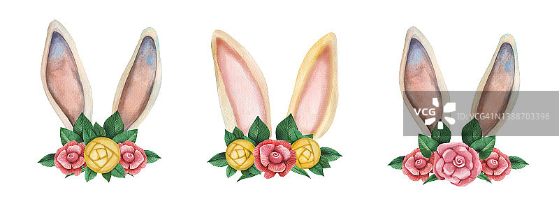 可爱的水彩复活节兔子耳朵图片素材