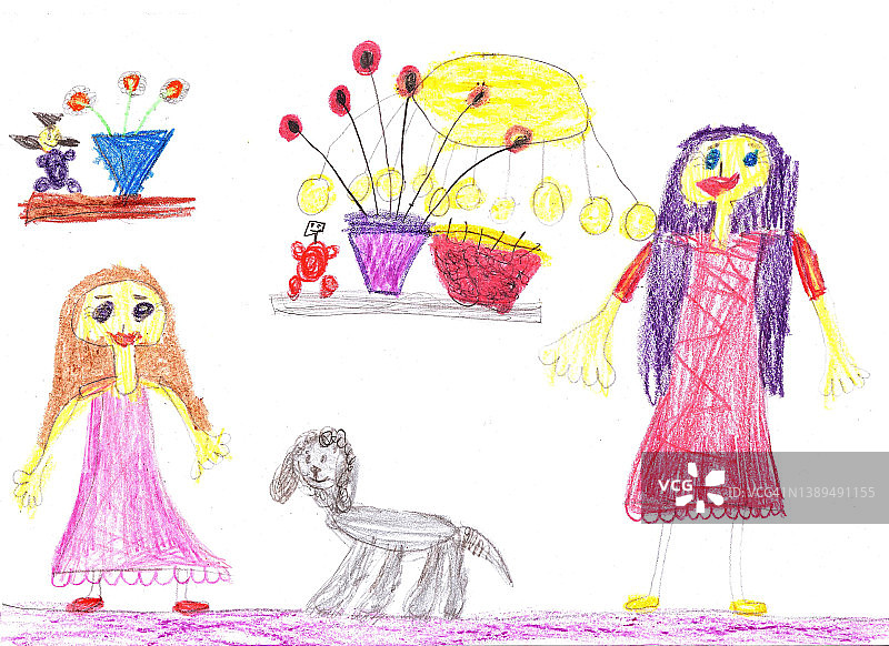 孩子画了一个幸福的家庭在房子里图片素材
