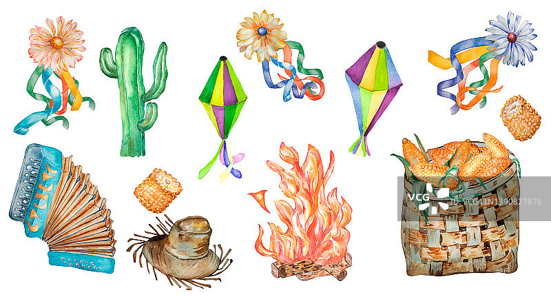巴西六月节集水彩插画孤立图片素材