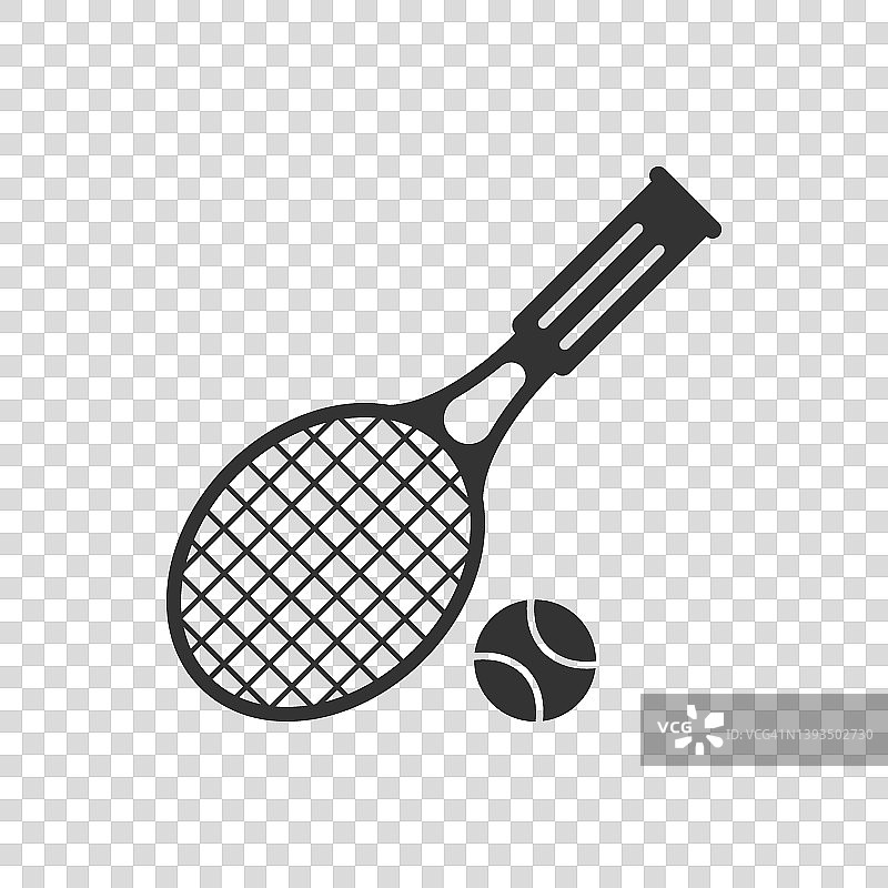 网球拍图标在平坦的风格。游戏球拍矢量插图在孤立的背景。体育活动标识的经营理念。图片素材