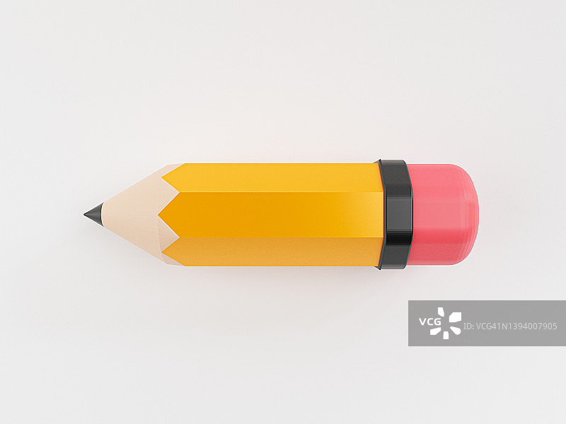 黄色蜡笔画铅笔书写白色背景的隔离艺术设计师和教育文具工具概念的3d渲染。图片素材