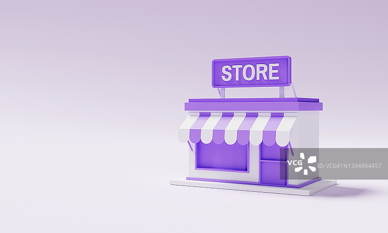 紫色背景上的最小店面模型。企业家和创业企业家的概念。3 d演示呈现图片素材