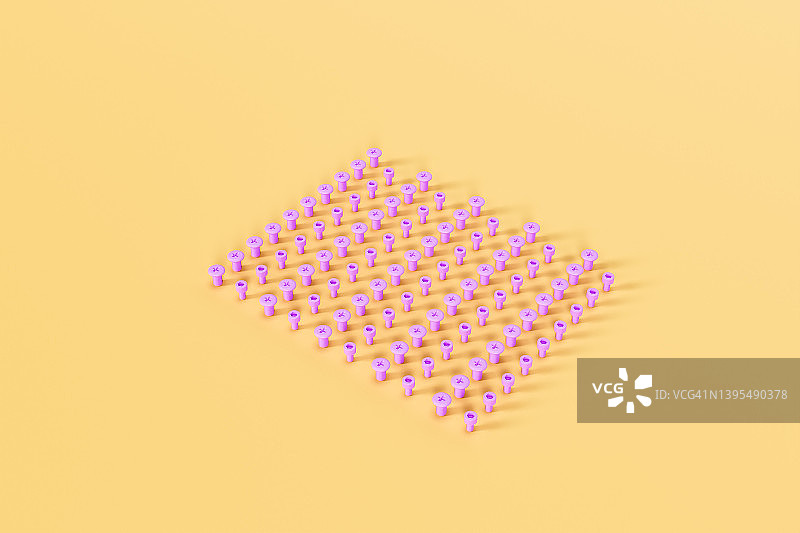 计算机图形粉红色的桩螺钉在黄色的背景，3d渲染图片素材