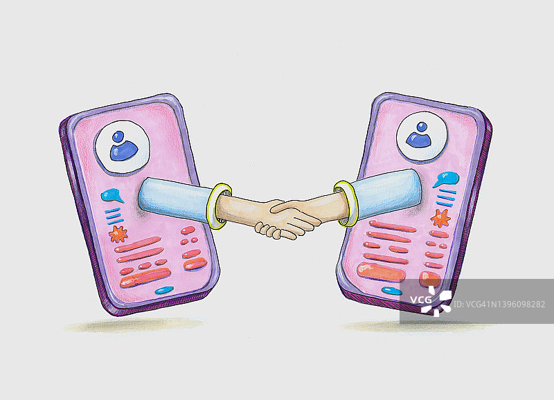 两款手机握手沟通插图绘制图片素材