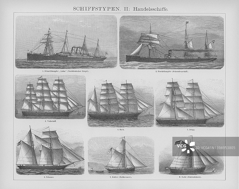 古老的帆船雕刻插图图片素材