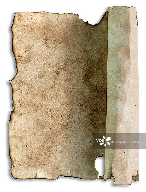 旧纸卷或羊皮纸古纸平，旧纸风化烧纹。用于书法、回忆录、记录和书籍制作的纸张。图片素材