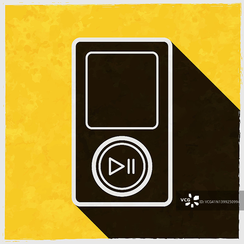 Mp3播放器。图标与长阴影的纹理黄色背景图片素材