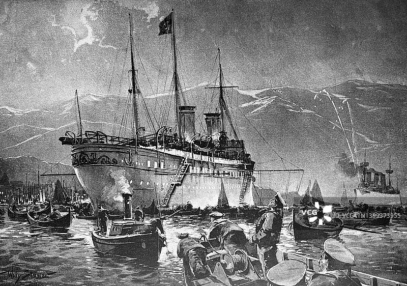 从德国皇帝威廉二世的北国航行，游艇霍亨索伦下锚图片素材