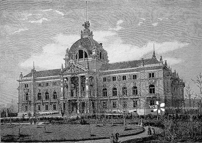 法国斯特拉斯堡皇宫，大约1880年，数字还原了19世纪的原始，确切日期不详图片素材