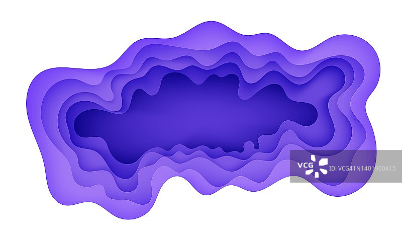 剪纸风格的抽象背景与框架。3d白色和紫色波浪平滑的阴影。矢量卡插图与分层曲线形状。矩形构图剪纸艺术图片素材