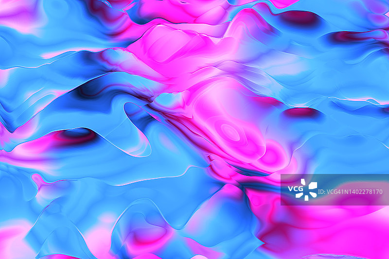 抽象变形霓虹蓝洋红波气泡全息梯度背景。充满活力的彩色抽象波数字艺术图片素材