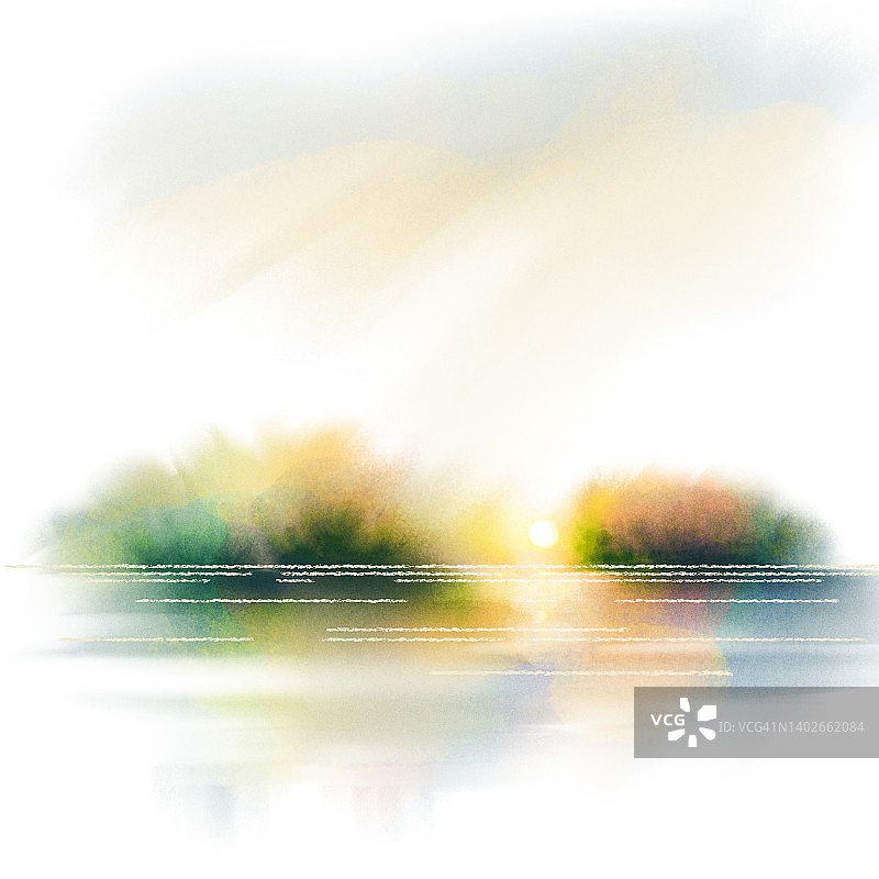 极简主义风格的抽象水彩景观。秋天。手绘插图。图片素材