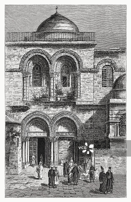 《耶路撒冷圣墓教堂》，木刻，1891年出版图片素材