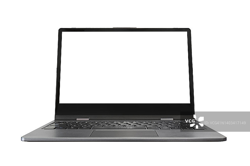 模拟现代笔记本电脑与白色背景的空白屏幕图片素材