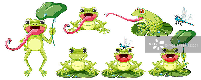 一套不同的青蛙卡通风格图片素材