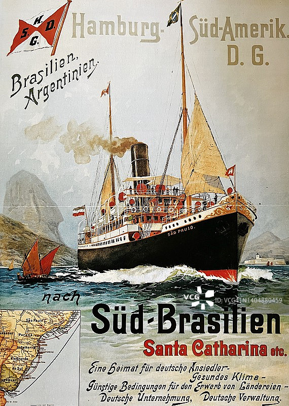 汉堡海报Süd-Amerika Linie，为旅行移民到巴西图片素材